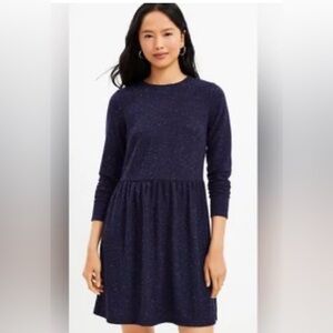 LOFT Navy Blue Flecked Button Back Long Sleeve Dress 🦋